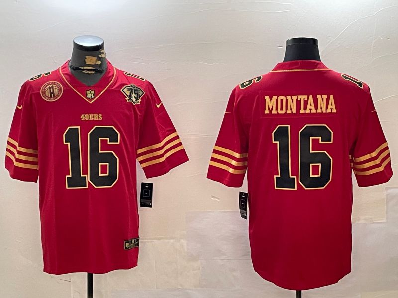 Men San Francisco 49ers #16 Montana Red Gold 2024 Nike Limited NFL Jersey style 12304